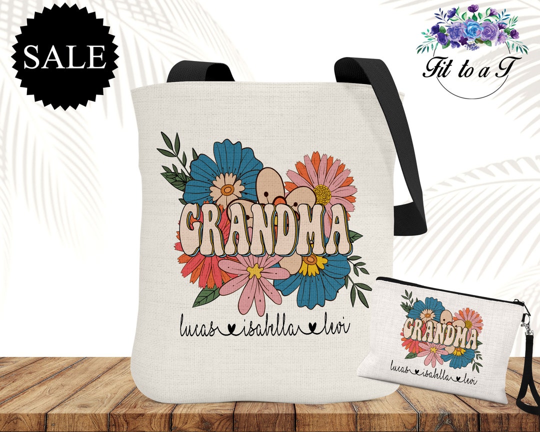 Personalized Grandma Tote Bag With Matching Cosmetic Bag, Toiletry Pouch, Travel Bag, Gifts for ...