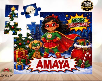 Personalized Superhero Christmas Puzzle for Girls: Early Learning Toys, Custom Name Puzzle