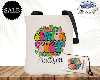 Personalized Senior 2024 Tote Bag with Matching Cosmetic Bag, Graduation Gifts, College Senior, Travel Bag, High School Senior Gift