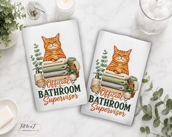 Funny Cat Bathroom Hand Towel, Farmhouse Bath Decor, Guest Towel, Housewarming Gifts