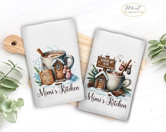 Personalized Christmas Kitchen Towels: Waffle Weave Tea Towel, Holiday Home Decor