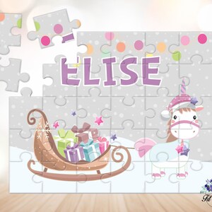 Personalized Unicorn Christmas Jigsaw Puzzle, Gifts for Kids, Stocking Stuffers, Unicorn Lover Gift, Learning Toys, Custom Name Puzzle