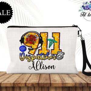 Personalized 911 Dispatcher Zipper Pouch, Travel Pouch, Cosmetic Bag, 911 Operator Gift, Gifts for Her, Telecommunicator Week Gift
