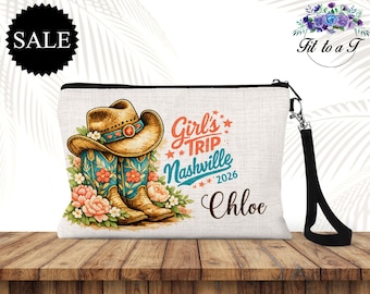 Personalized Nashville Girls Trip Cosmetic Bag, Custom Name, Makeup Zipper Pouch, Toiletry Travel Bag, Group Gifts