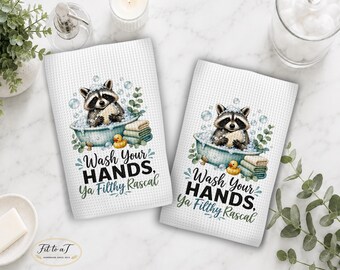 Funny Raccoon Bathroom Hand Towel: Woodland Animal Kids Bath Decor, Farmhouse Guest Towel