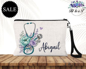 Neceser personalizado para enfermeras, estuche de maquillaje con cremallera y nombre personalizado, regalo de graduación de enfermería, regalos de agradecimiento para enfermeras registradas.