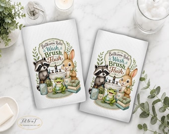 Woodland Animal Bath Hand Towel, Kids Bathroom Decor, Farmhouse Guest Towel, Whimsical Housewarming Gifts