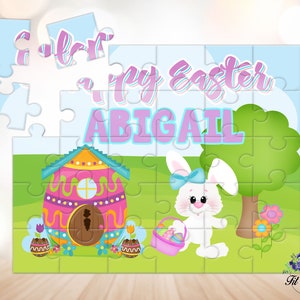 Personalized Easter Bunny Puzzle, Personalized Gifts for Kids, Girls Easter Jigsaw Puzzle, Easter Basket Stuffers, Easter Gift for Toddlers image 1