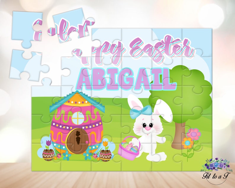 Personalized Easter Bunny Puzzle, Personalized Gifts for Kids, Girls Easter Jigsaw Puzzle, Easter Basket Stuffers, Easter Gift for Toddlers image 1