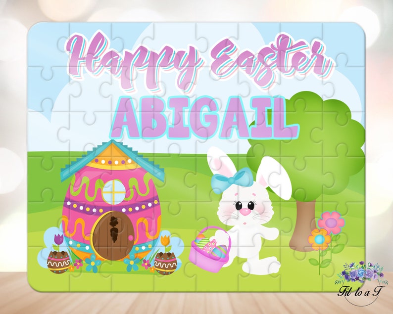 Personalized Easter Bunny Puzzle, Personalized Gifts for Kids, Girls Easter Jigsaw Puzzle, Easter Basket Stuffers, Easter Gift for Toddlers image 2