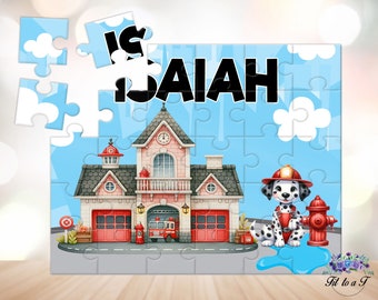 Personalized Firehouse Jigsaw Puzzle, Learning Toys, Birthday Gifts for Boys, Stocking Stuffers, Firetruck Gift, Easter Basket Stuffer