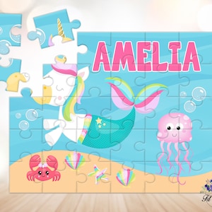 Personalized Unicorn Mermaid Jigsaw Puzzle, Gifts for Kids, Custom Name Puzzle, Unicorn Party Favor, Learning Toys, Birthday Gift Ideas