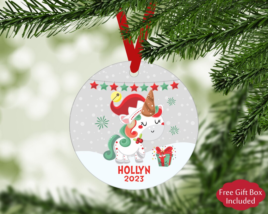 Personalized Unicorn Christmas Ornament Custom Kids Ornament Etsy