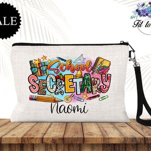 Personalized School Secretary Zipper Pouch, Cosmetic Makeup Bag, Teacher Appreciation Gifts