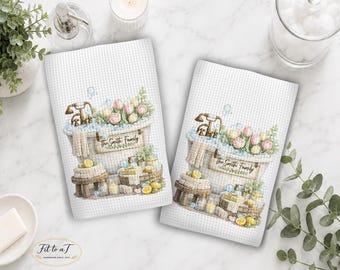 Personalized Spring Spa Bath Hand Towels: Floral Waffle Weave Bathroom Towel, Farmhouse Decor, Housewarming Gifts