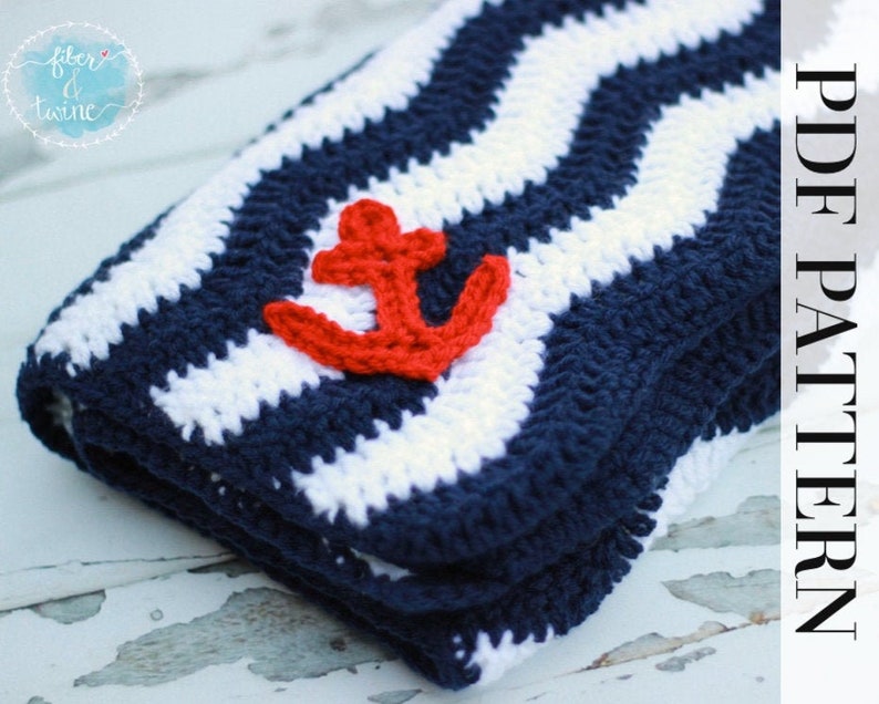 Nautical Anchor Ripple crochet baby blanket pattern listing photo by FiberAndTwine