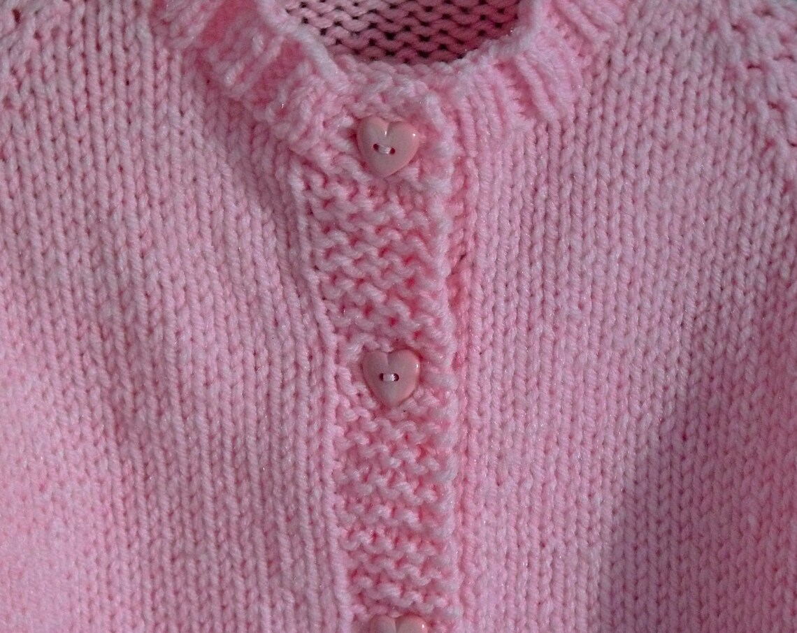 Classic Baby Cardigan Sweater With Raglan Sleeves, Knitted, Handmade