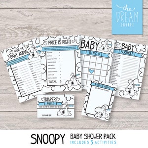 Snoopy Baby Shower Game Pack • It's A Baby! • Gender Neutral • Baby Blue • Digital Download