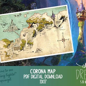 Tangled Corona Map Printable • Digital Download • PDF • 11X17 • 8X10 • Rapunzel