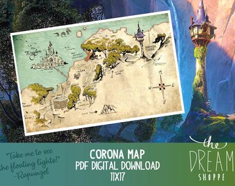 Tangled Corona Map Printable • Digital Download • PDF • 11X17 • 8X10 • Rapunzel
