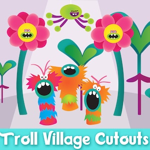 Troll Village Cutouts! • Digital Prints • Trolls Party Decor • Troll Village Flowers, Spider, Sprouts, And Fuzzy Creatures • Multiple Sizes!