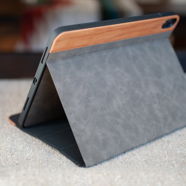 Grey Suede and Cherry wood iPad Pro 11 Case