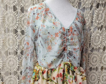 Floral Print One of a Kind Upcycled Shirt Tunic Size L