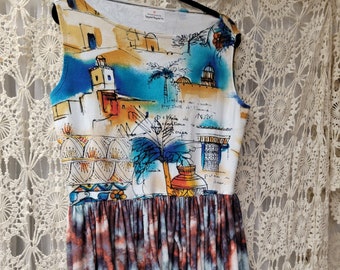 Abstract and Tie-Dyed Print Stretch Upcycled Shirt Tunic Size L