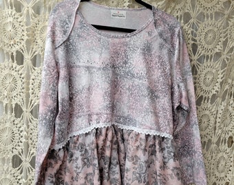 Gorgeous Pink and Gray Upcycled Shirt Tunic Size 2XL