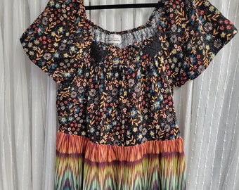 Floral and Colorful Stripe Boho Top Tunic Size 2XL Plus