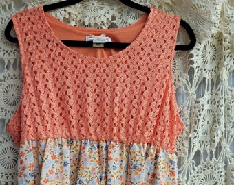 Orange Lace and Floral Upcycled Boho and Chic Size X-Large