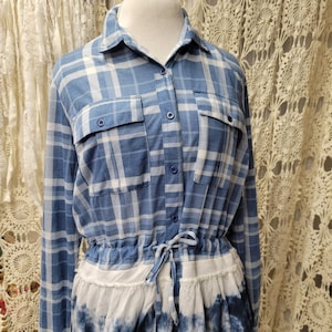Lightweight Cotton Plaid Upcycled Ruffle Top Tunic Tie Waist Size 1XL