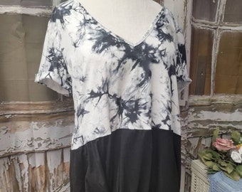 Upcycled Tunic Top Oversized Size XL Black/White