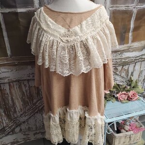Oversized Loose Fit Beige and Lace Upcycled One of a Kind Size 1X