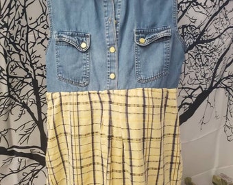 Country Chic Yellow Plaid over Blue denim shirt Size Small