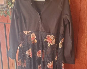 Upcycled Tunic/ Dress Country Chic One of a Kind Size Large