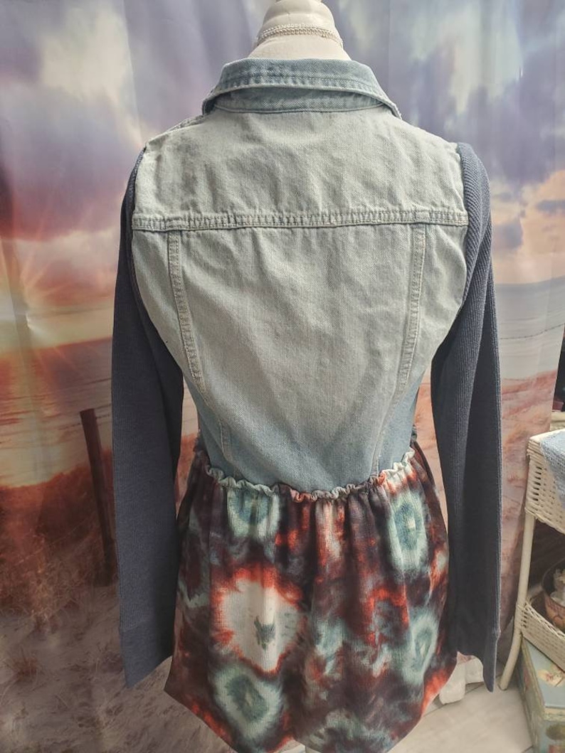 Denim Vest Jacket Upcycled One of a Kind Size S/M image 6