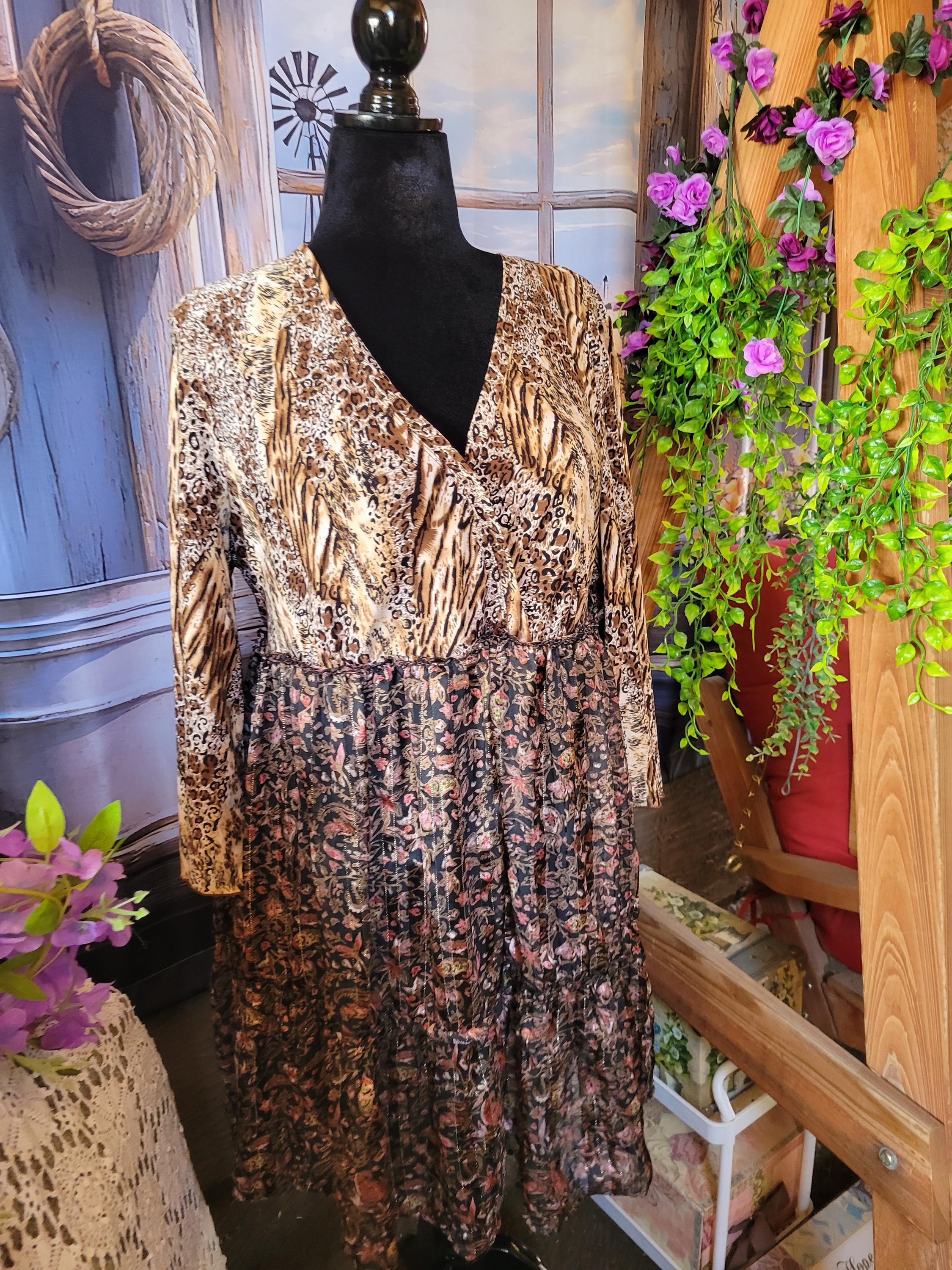 Robe Tunique Lourdes Imprimé Animaux Bleu Taille 5-6 - Occasion Très Bon état, Légère Usure Lavage