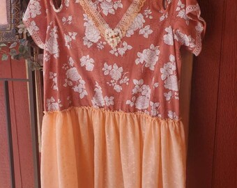 Just Peachy Upcycled Dress Country Chic Cold Shoulder Size Large/X-large