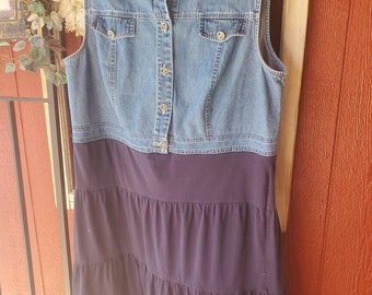 Denim Vest Upcycled Dress Country Chic Size Large/X-large