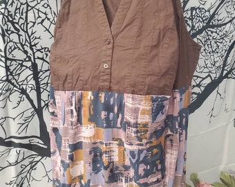 Upcycled Top Brown Reashioned top con falda bottom size XL