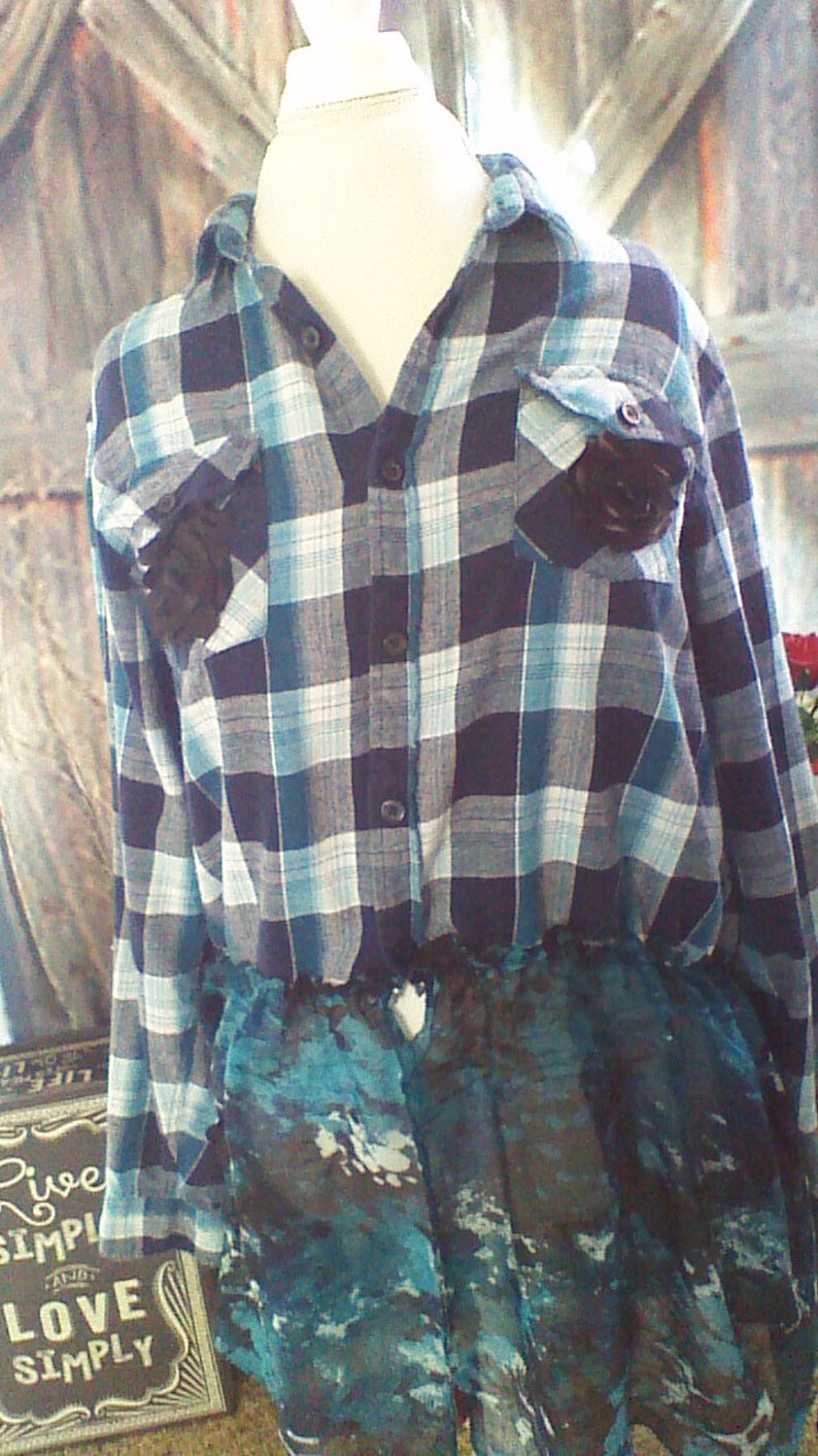 Upcycled Shirt with Applique Back Refashioned Chic One of a Kind Size XL image 4