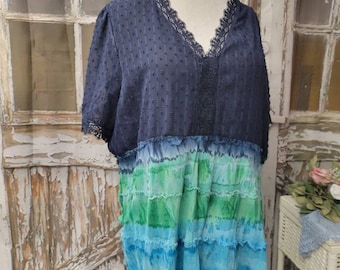 Upcycled Tie-Dyed Tunic Top and Skirt = Dress Size 2X