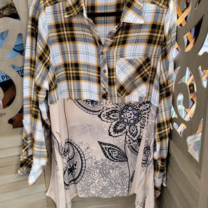 Upcycled Shirt Plaid over abstract Tunic Size 1X