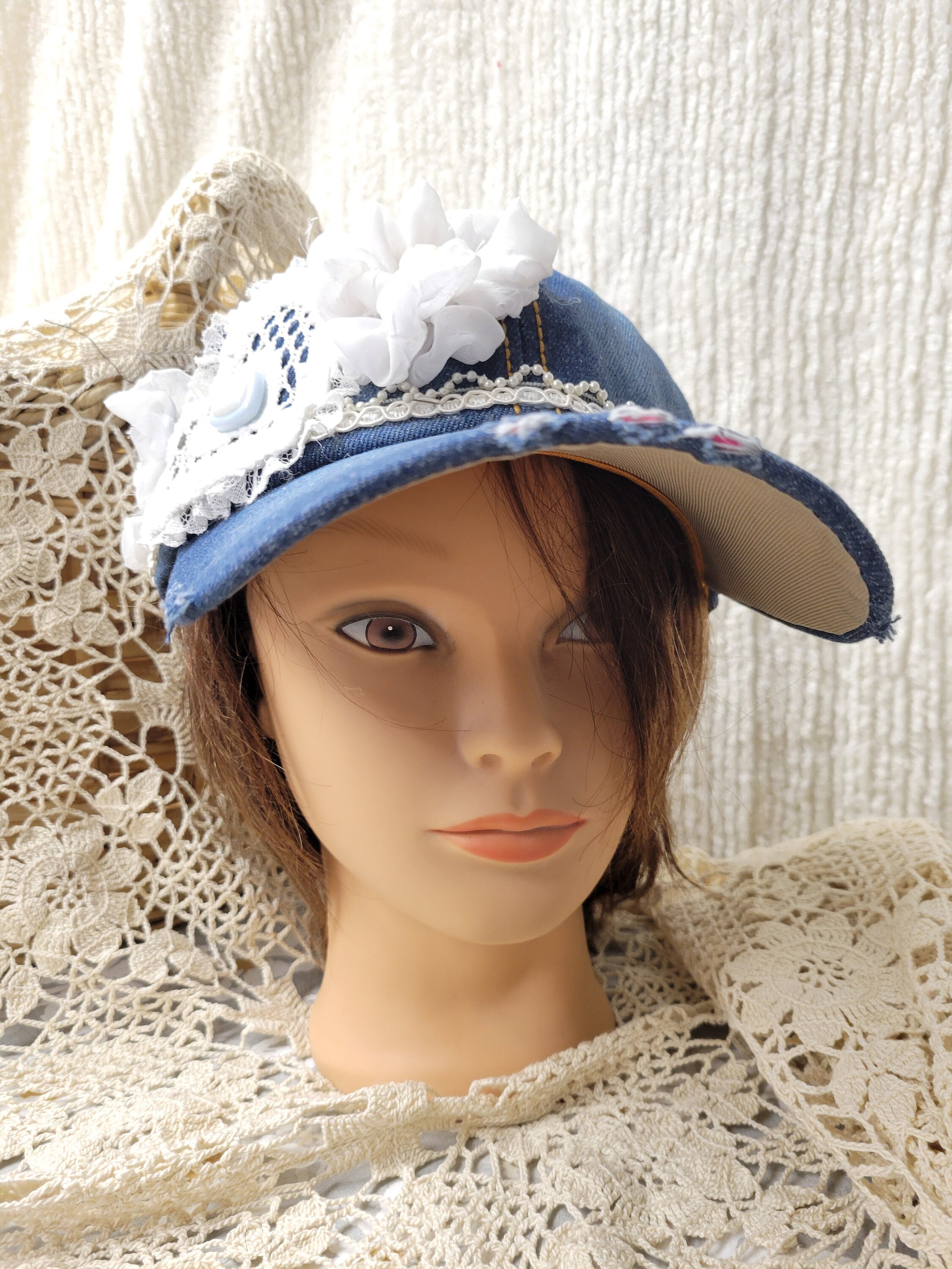 Shabby Chic Floral Decorated Blue Distressed Baseball Cap - Etsy
