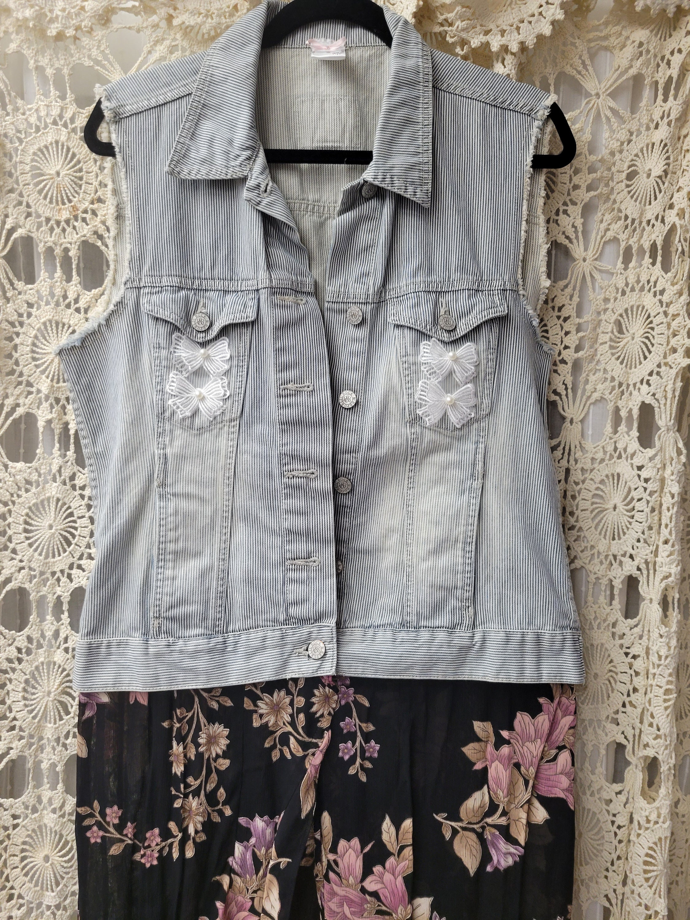 Denim Stripe Vest and Floral Robe, Cover Up, Duster Size Medium - Etsy