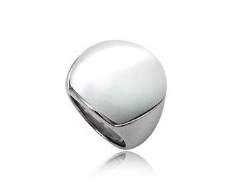 Stainless steel ring white cats eye dome square rounded gift idea xmas birthday valentines mothers day