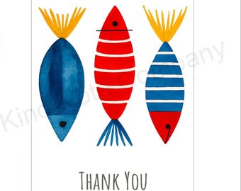 DIY Thank You note card, colorful fish, printable card, blank inside