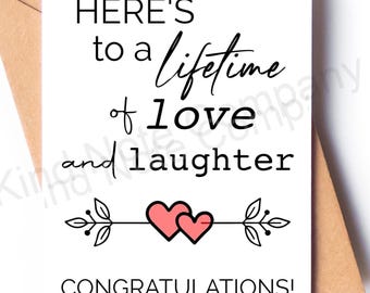 Wedding congratulations notecard with envelope, a lifetime of love and laughter, blank inside