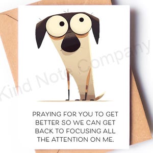 Get well soon notecard with envelope, cute dog, swift recovery, dog lover, feel better, blank inside